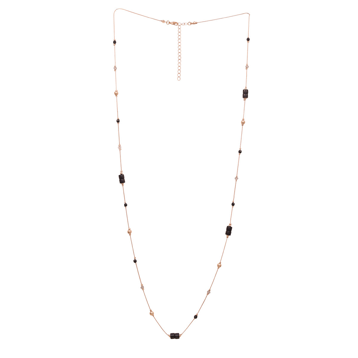 Golden Multi-Layered Necklace with Black Beads & Pearl Accents