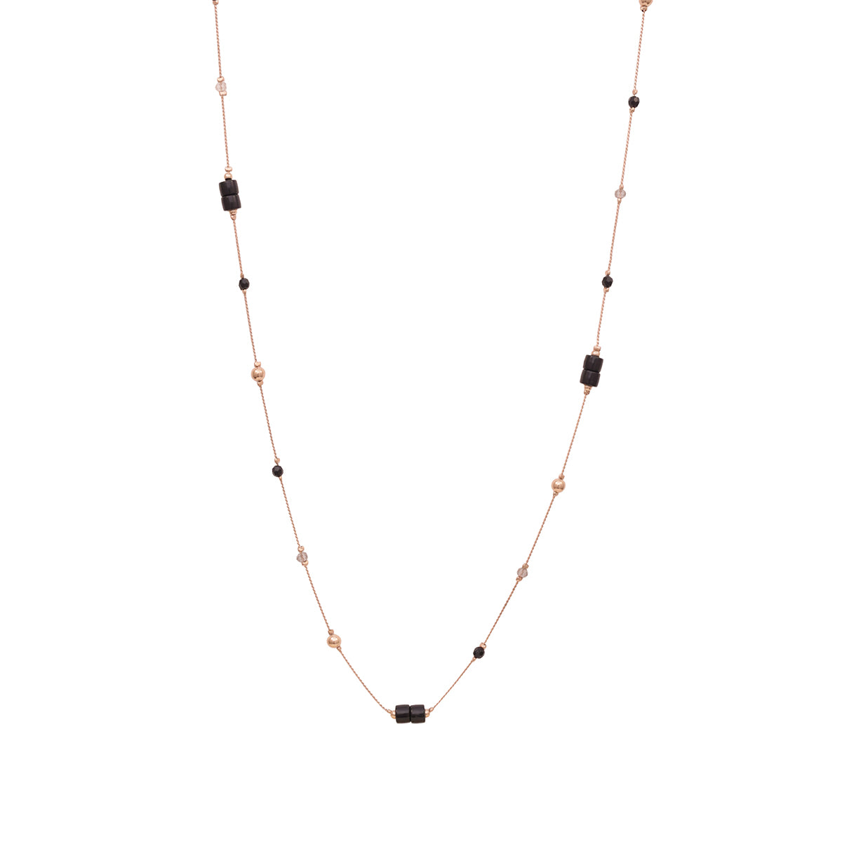 Golden Multi-Layered Necklace with Black Beads & Pearl Accents
