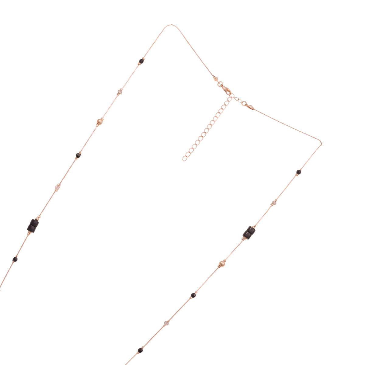 Golden Multi-Layered Necklace with Black Beads & Pearl Accents