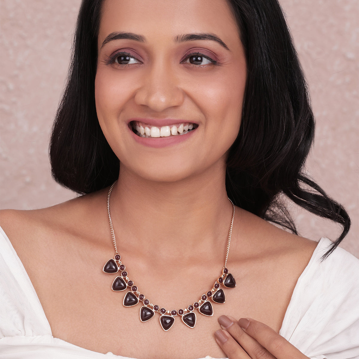 Golden & Dark Brown Geometric Stone Statement Choker Necklace