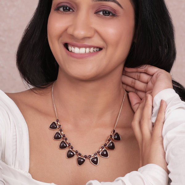 Golden & Dark Brown Geometric Stone Statement Choker Necklace