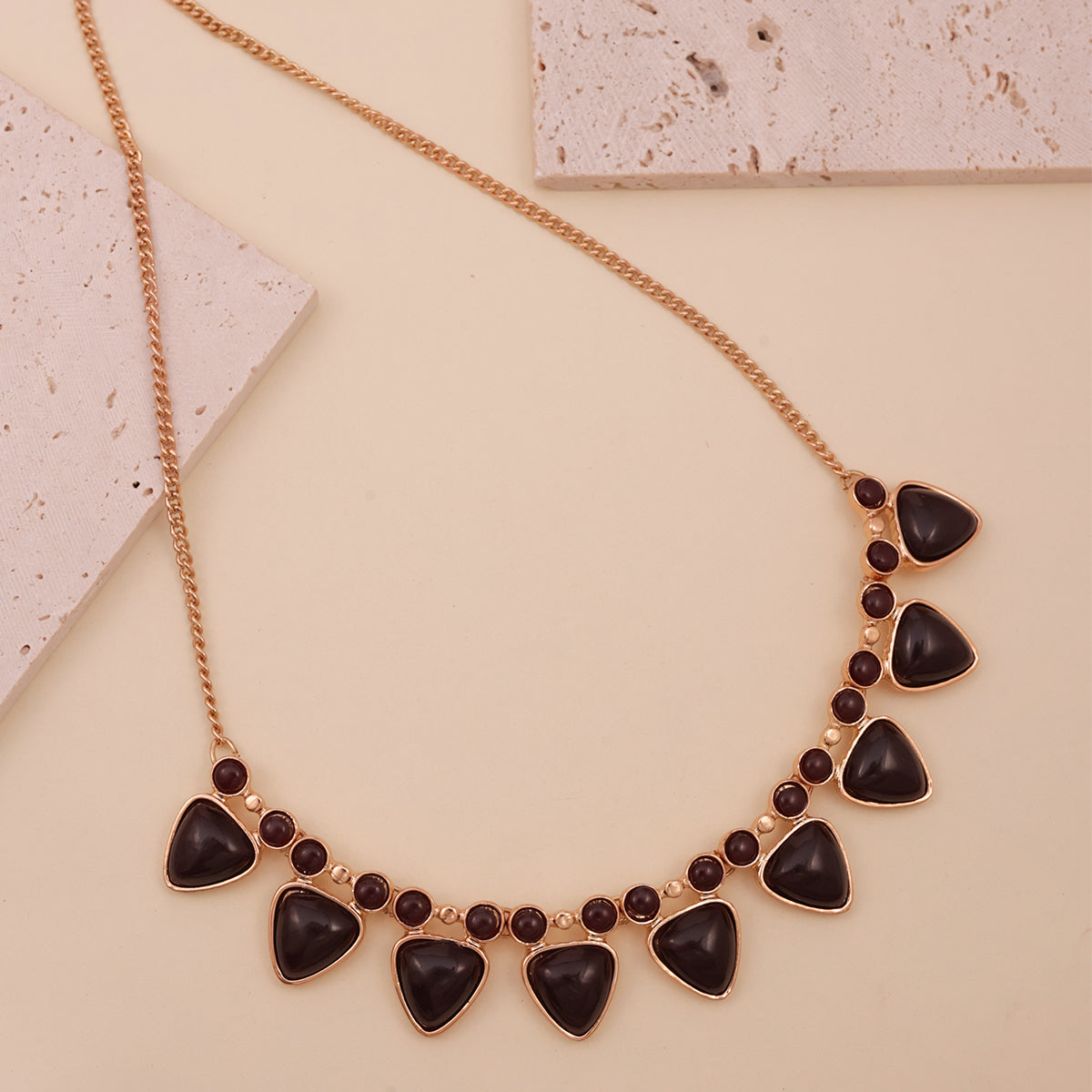 Golden & Dark Brown Geometric Stone Statement Choker Necklace