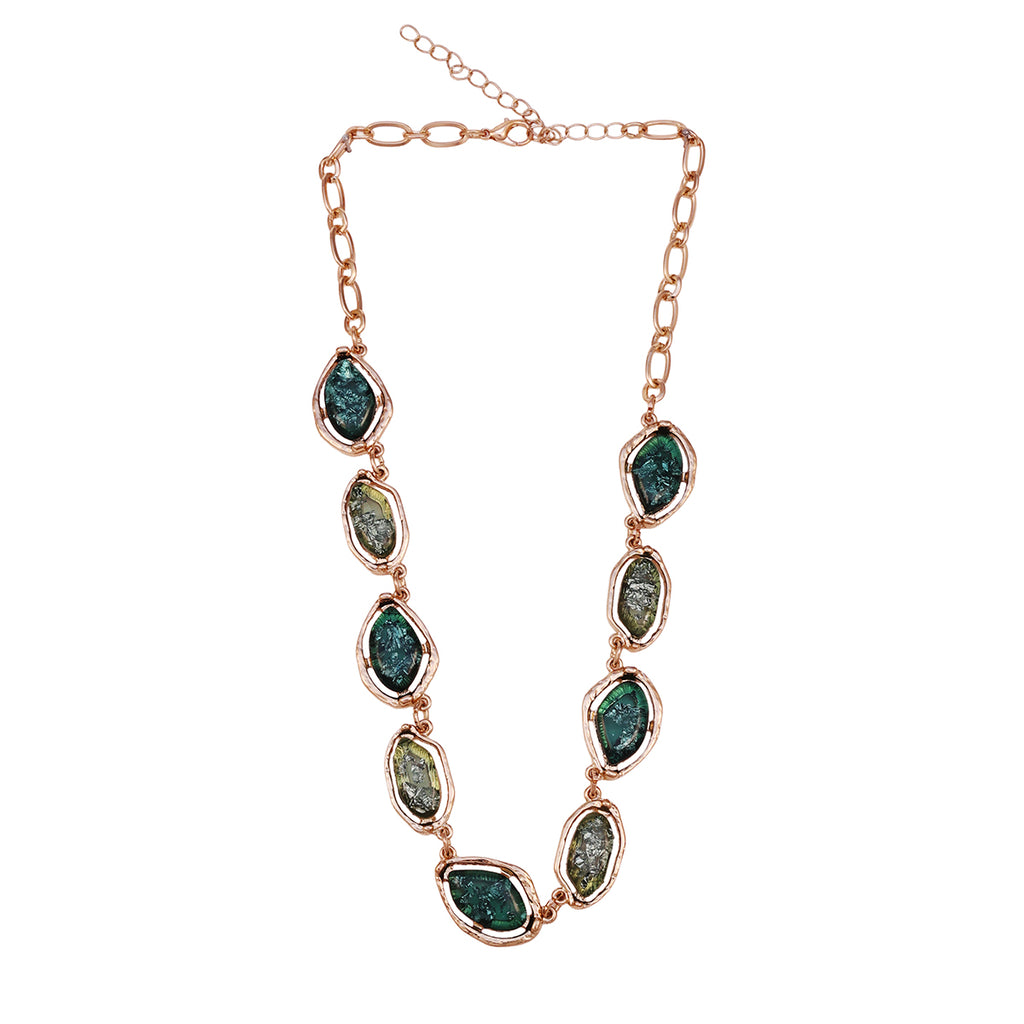 Golden & Green Marble Stone Link Statement Choker Necklace