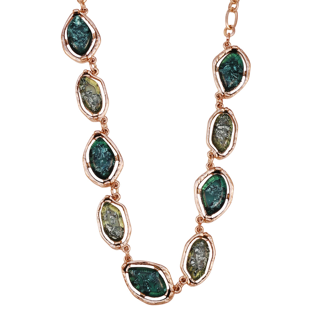 Golden & Green Marble Stone Link Statement Choker Necklace