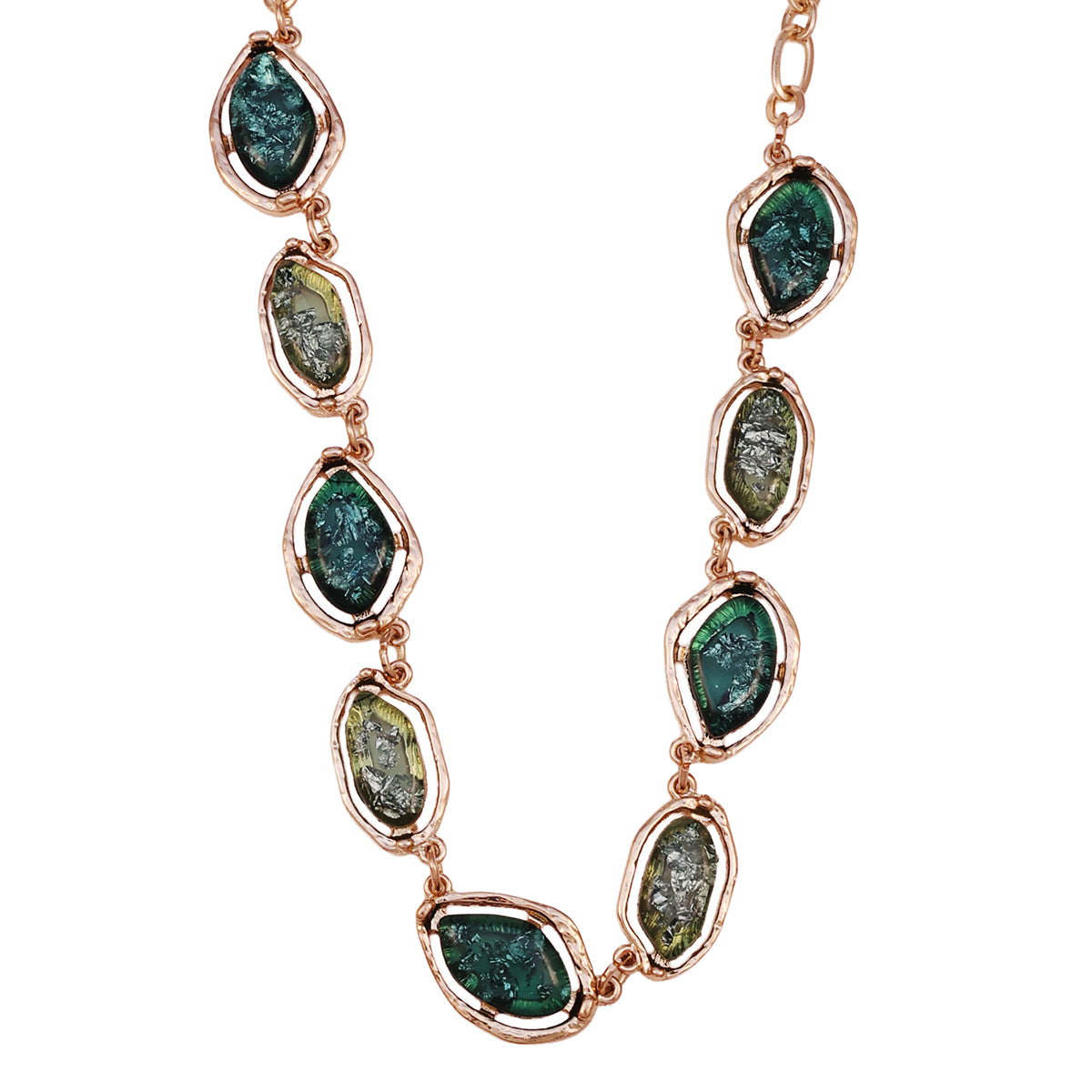 Golden & Green Marble Stone Link Statement Choker Necklace
