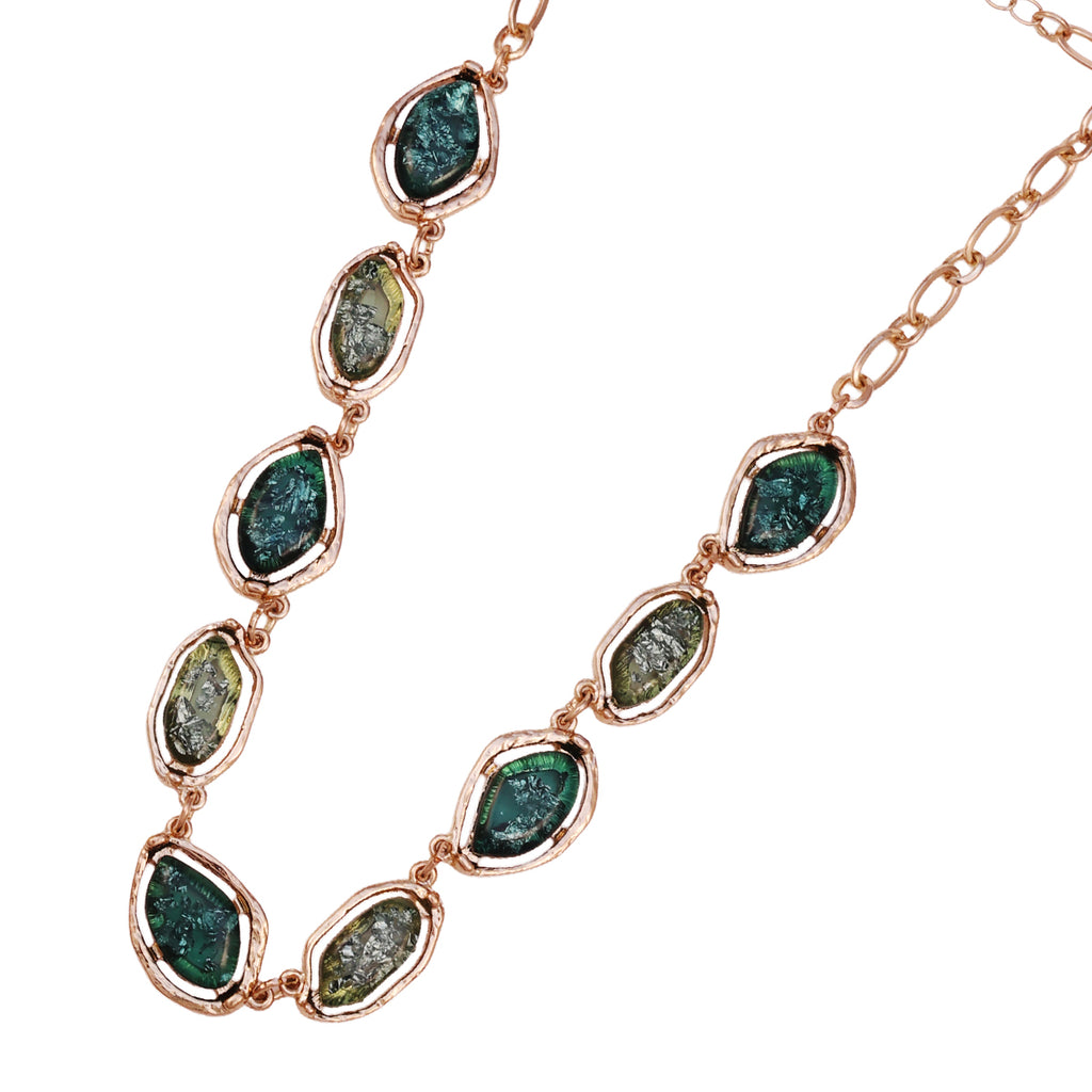 Golden & Green Marble Stone Link Statement Choker Necklace