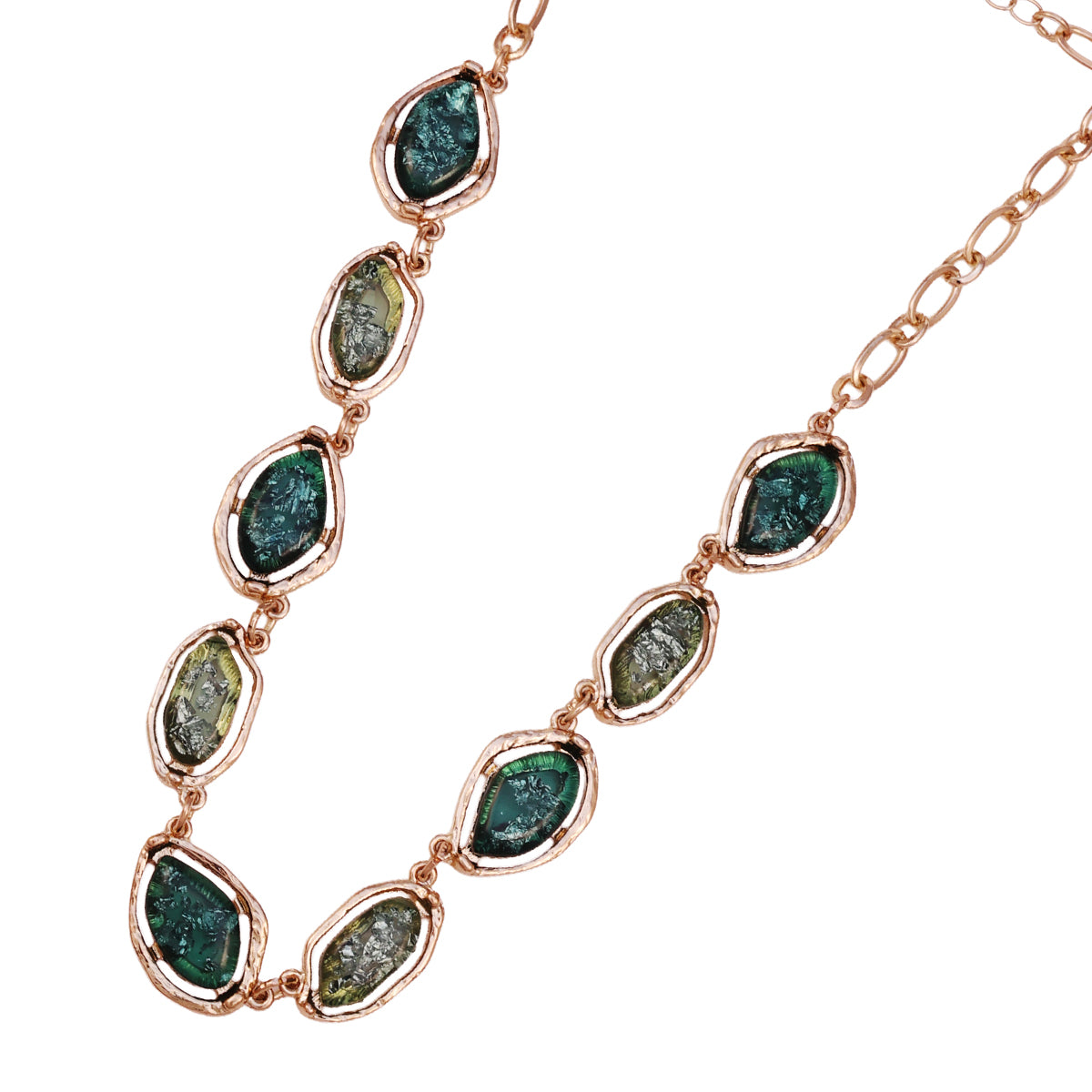 Golden & Green Marble Stone Link Statement Choker Necklace
