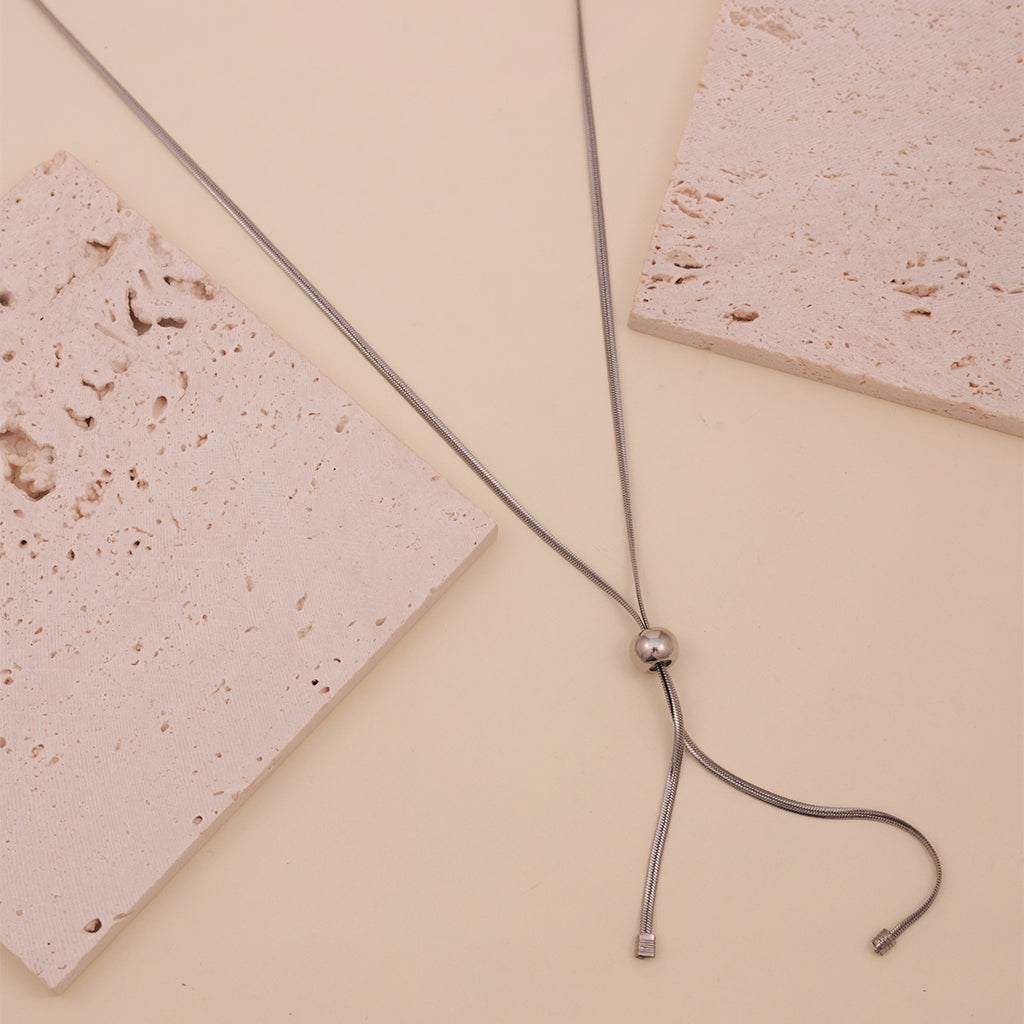 Sleek Pewter Sphere Drop Vertical Necklace