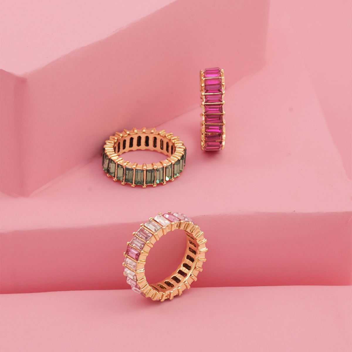 Baguette Cut Set of 3 Multicolour Eternity Stacking Rings