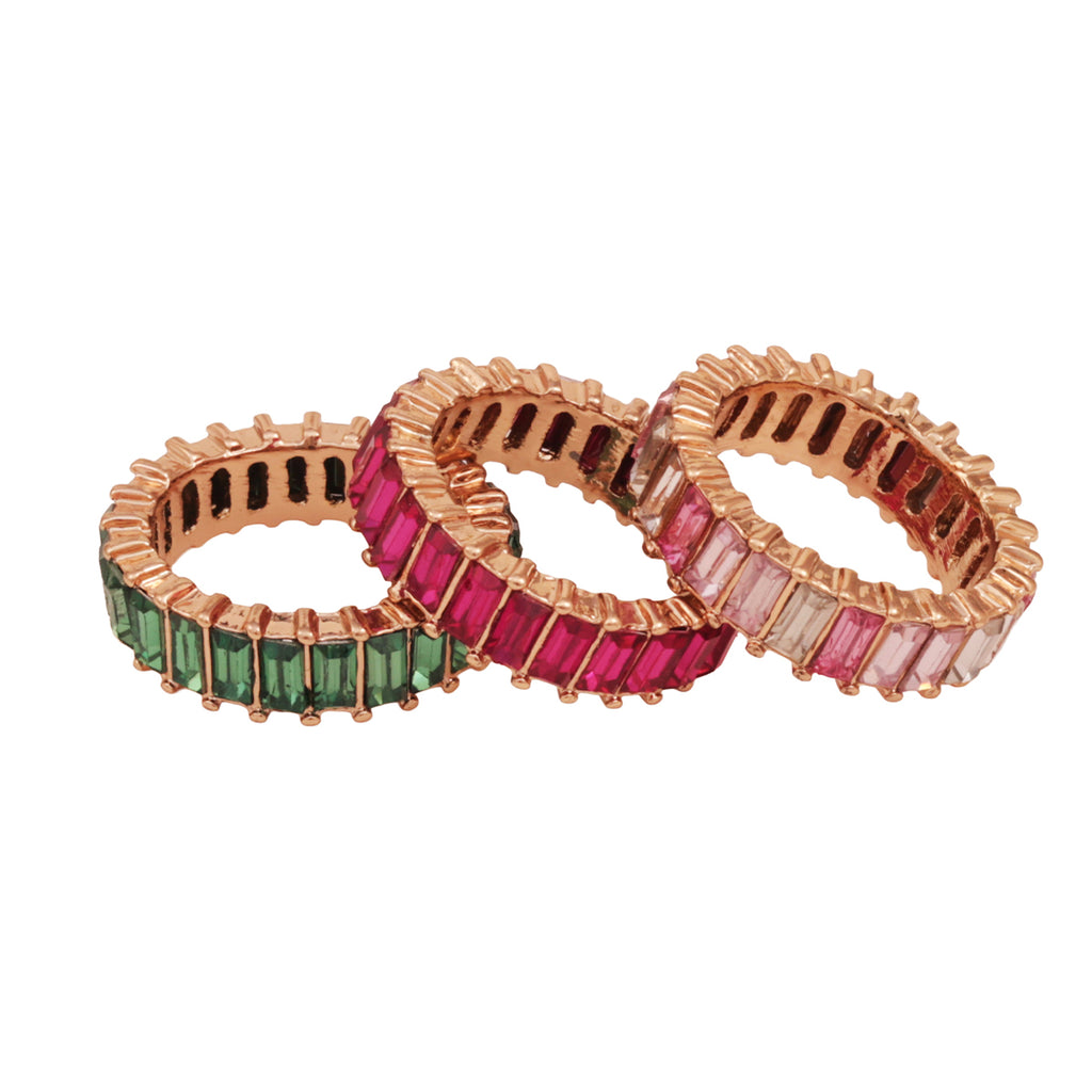 Baguette Cut Set of 3 Multicolour Eternity Stacking Rings