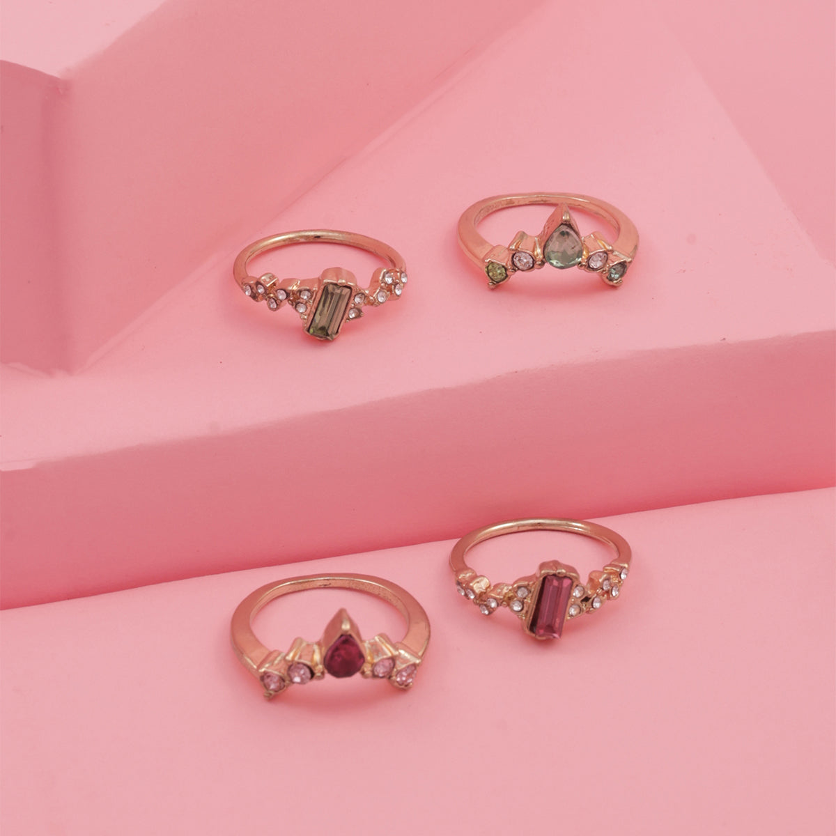 Warm Golden Set of 4 Multicolour Stone Stacking Rings