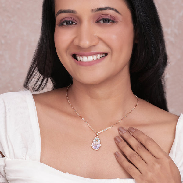 Golden Layered Necklace with Green Enamel Floral Pendant