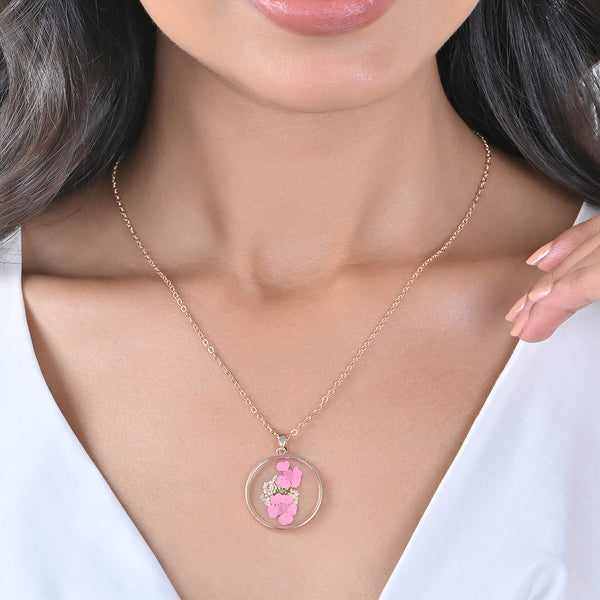 Gold-Toned Preserved Flower Resin Pendant Necklace