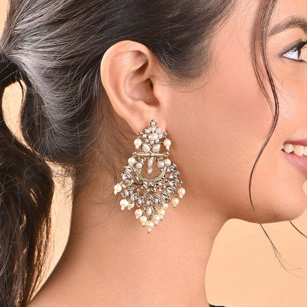 Antique Gold Cream Stone Pearl Drop Earring