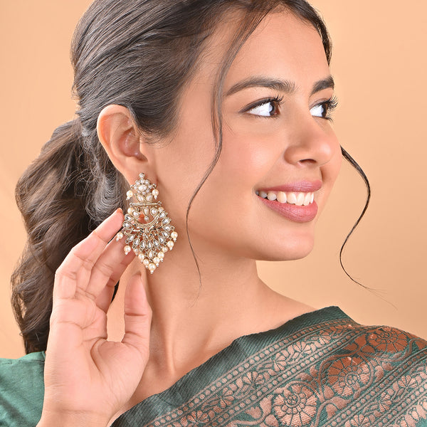 Antique Gold Cream Stone Pearl Drop Earring