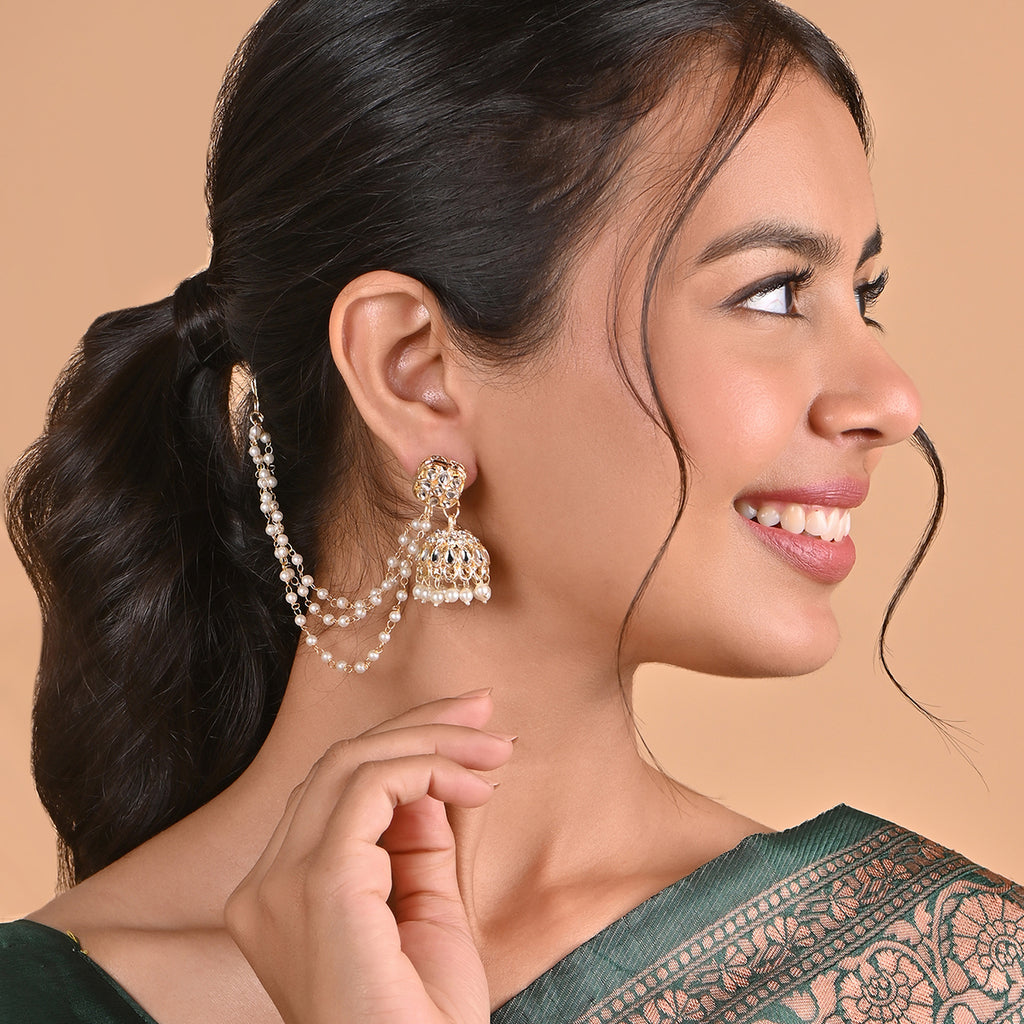 Handcrafted Gulnaar Classic Jhumka With Pearl Ear Chain