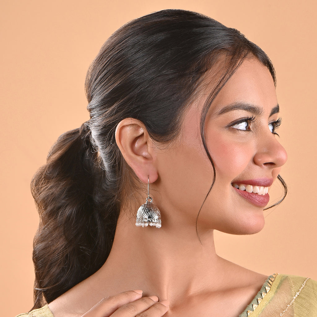 Antique Silver Festive Wear Kundan Jhumka