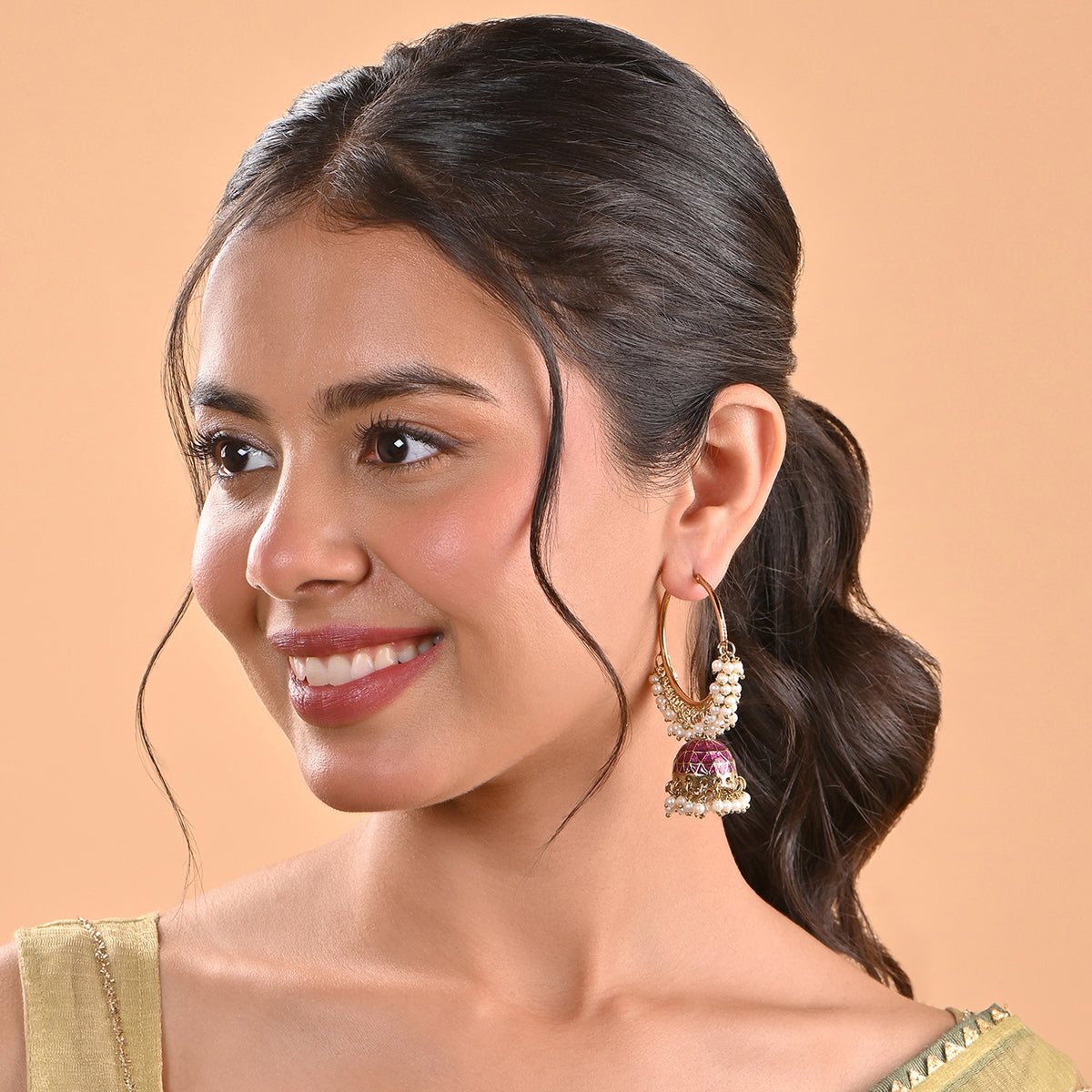 Handcrafted Classic hoop Meenakari Jhumka Earring