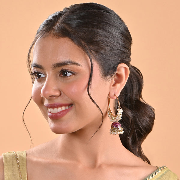 Handcrafted Classic hoop Meenakari Jhumka Earring