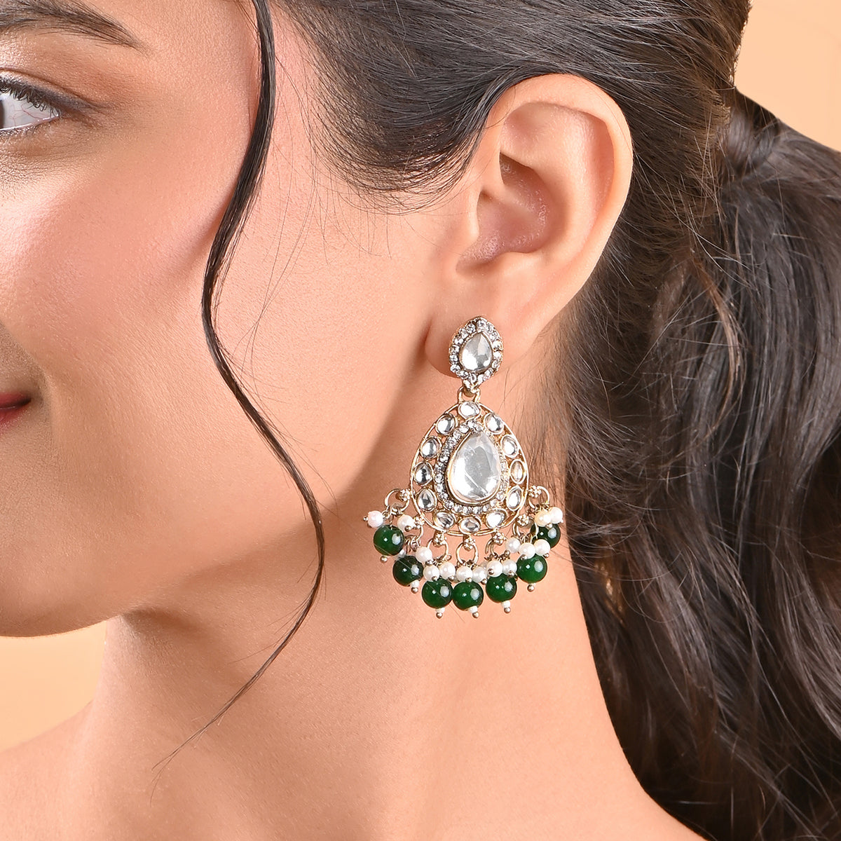 Premium Occasion Wear Golden Kundan Drop Earring