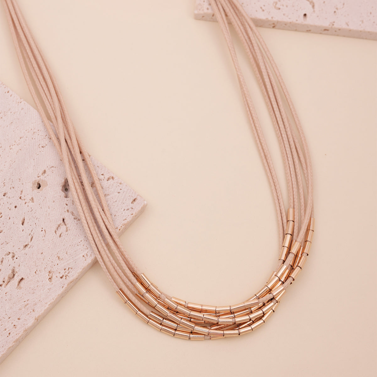 Golden & Beige Cord Multi-Layered Choker Necklace