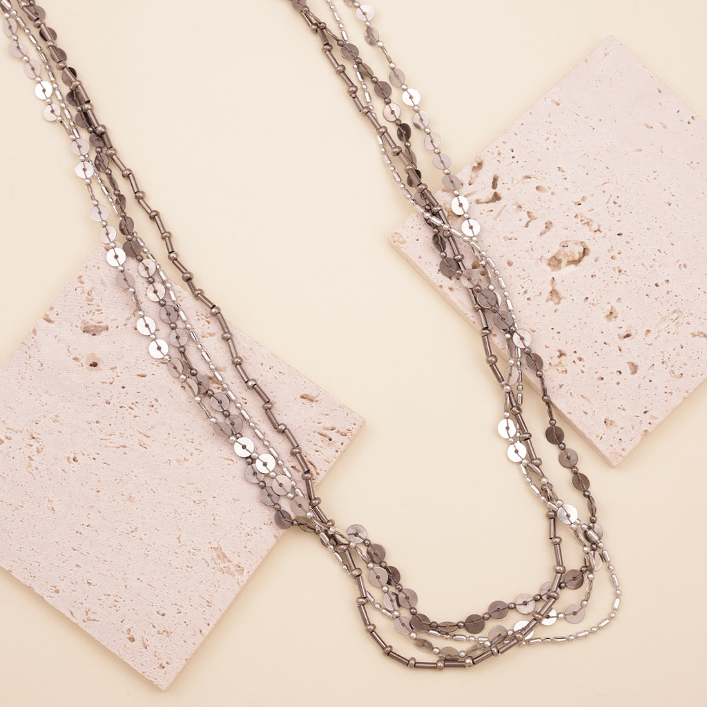 High-Shine Silver & Pewter Long Layered Chain Necklace
