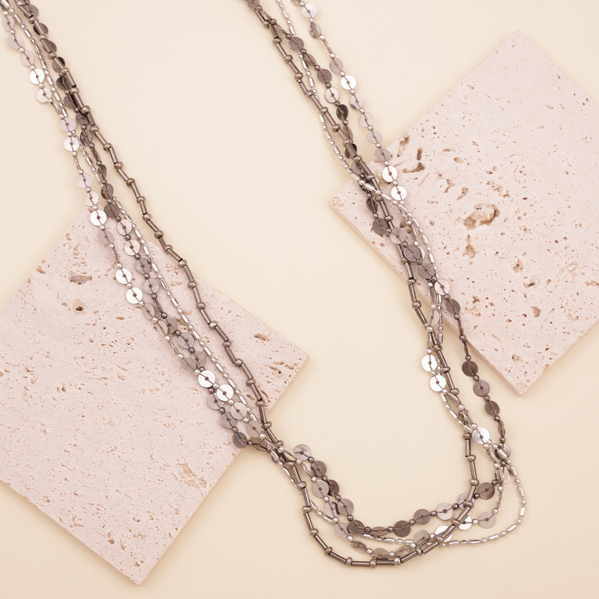 High-Shine Silver & Pewter Long Layered Chain Necklace