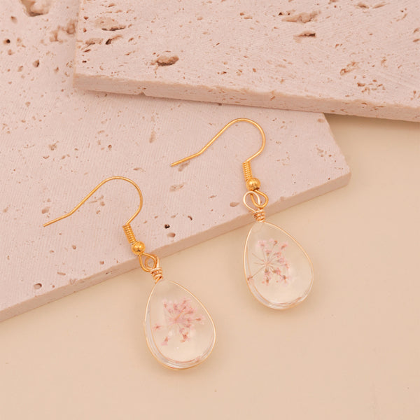 Golden Encased Flower Teardrop Drop Earrings