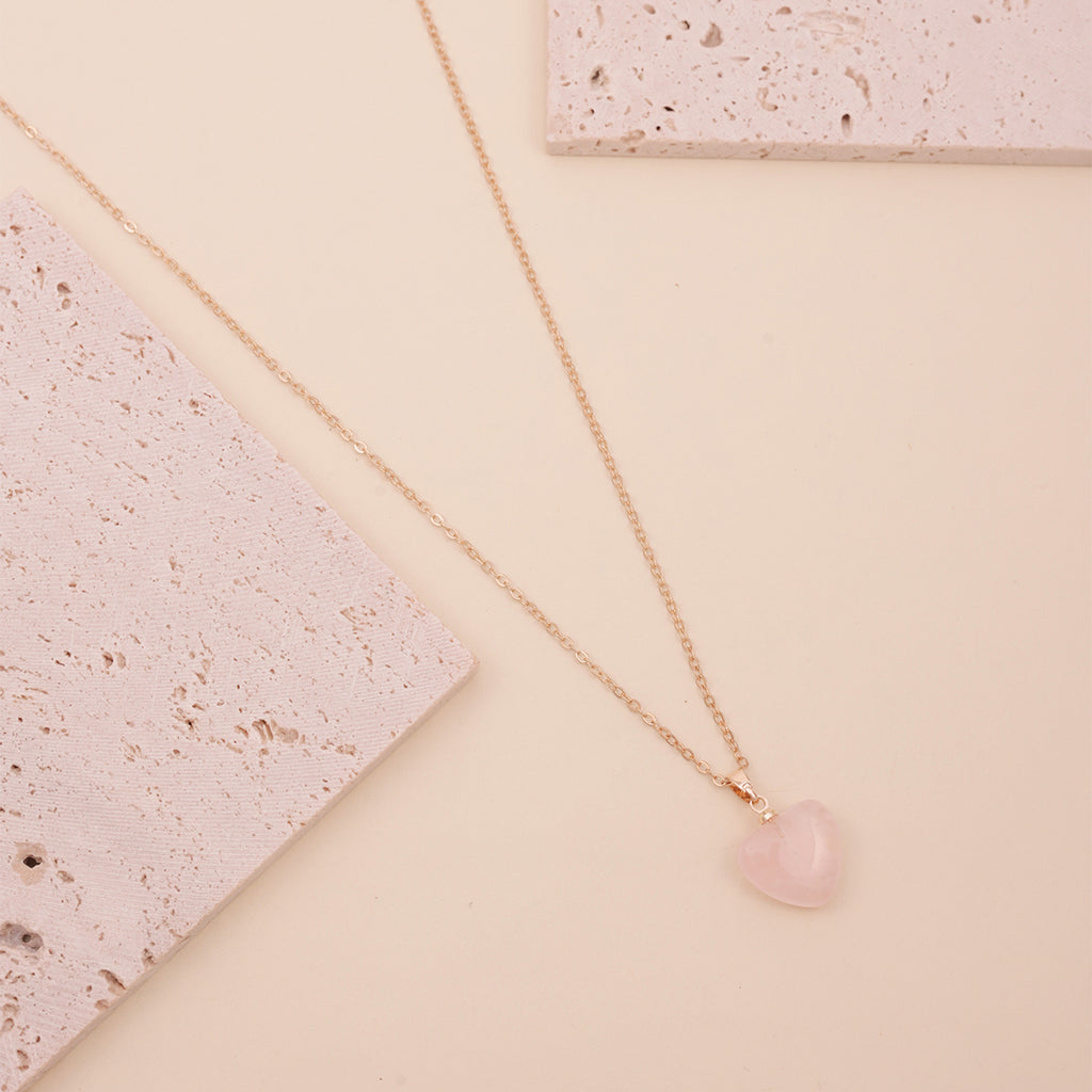 Golden Romance: Minimal Pink Resin Heart Pendant Necklace