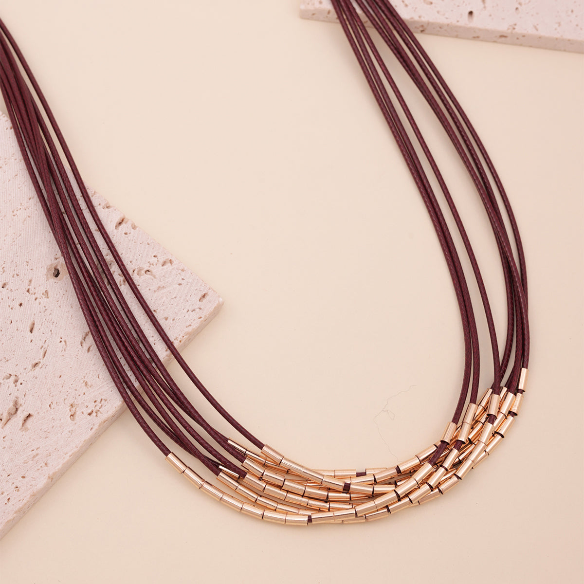 Golden & Maroon Cord Multi-Layered Choker Necklace