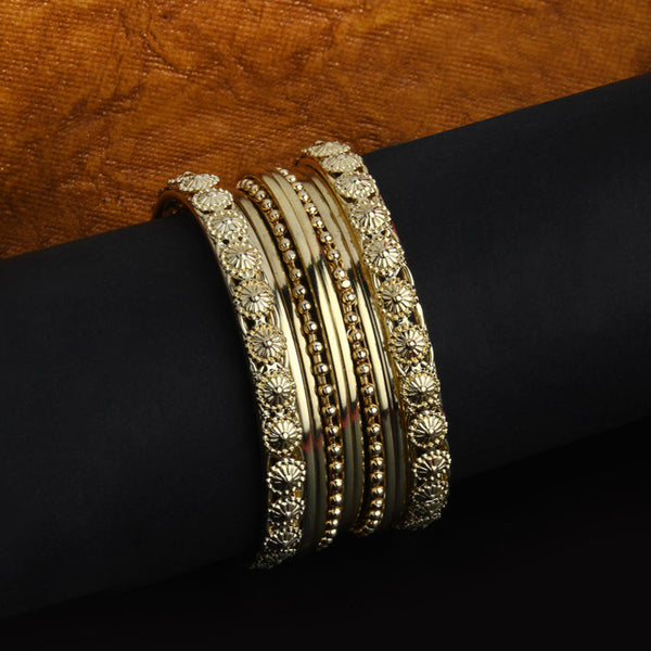 Fida ethnic gold-plated floral bangles set for women – traditional Indian jewellery with intricate flower motifs
