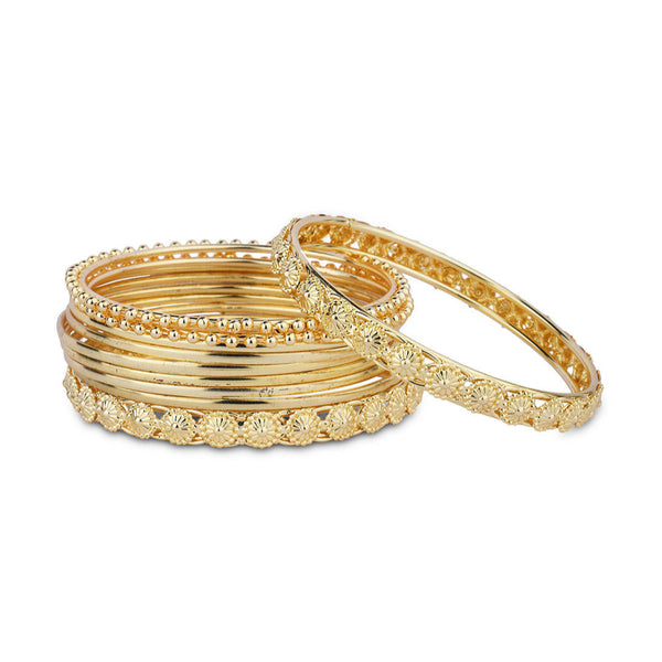 Fida ethnic gold-plated floral bangles set for women – traditional Indian jewellery with intricate flower motifs