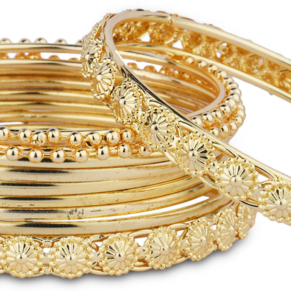 Fida ethnic gold-plated floral bangles set for women – traditional Indian jewellery with intricate flower motifs