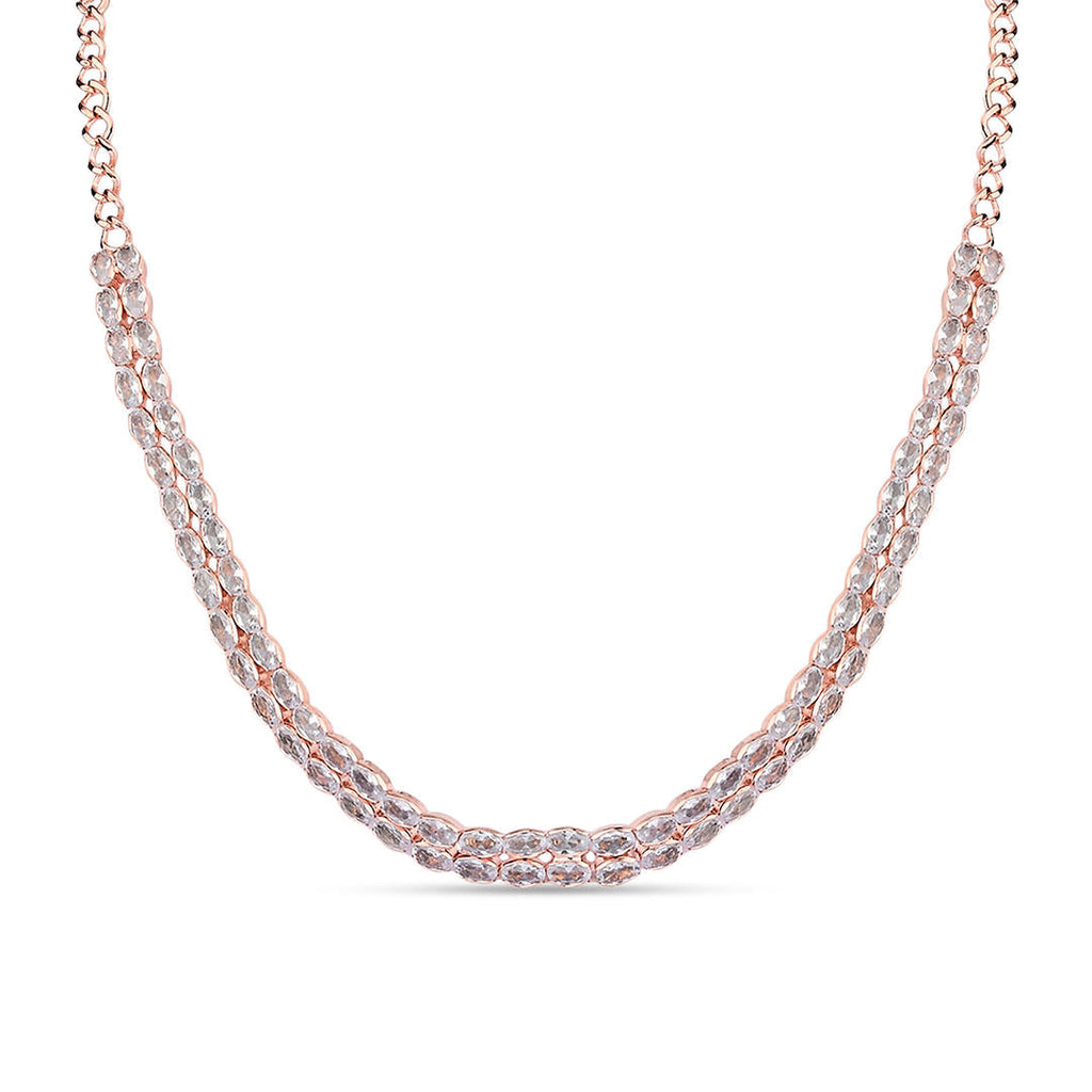 a rose gold plated double layered jewellery set with a necklace and earrings.