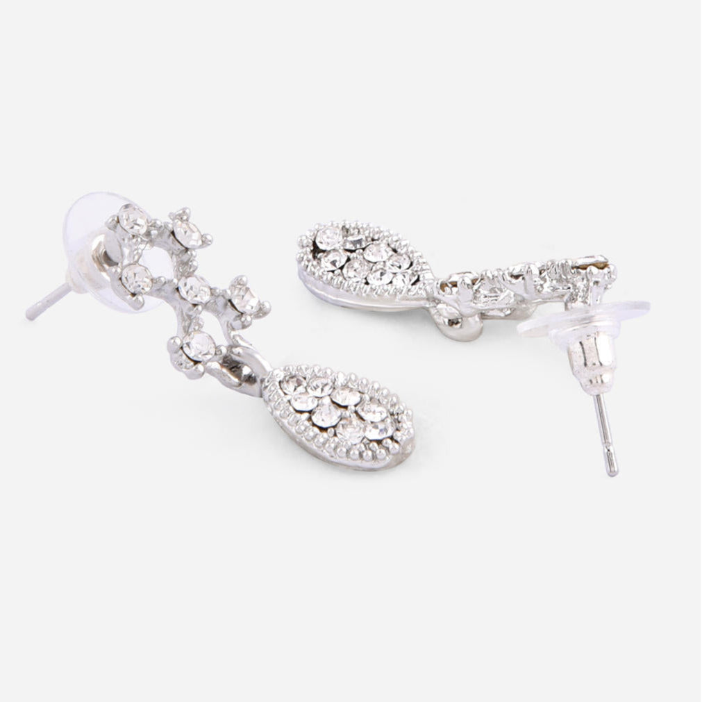 silver plated jewellery set with intricate motifs and American diamond accents