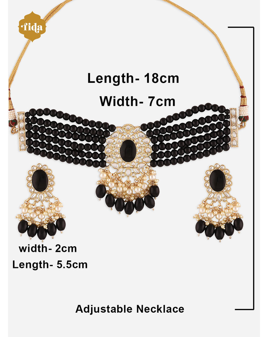 black and gold colored kundan pearl choker necklace and matching earrings.