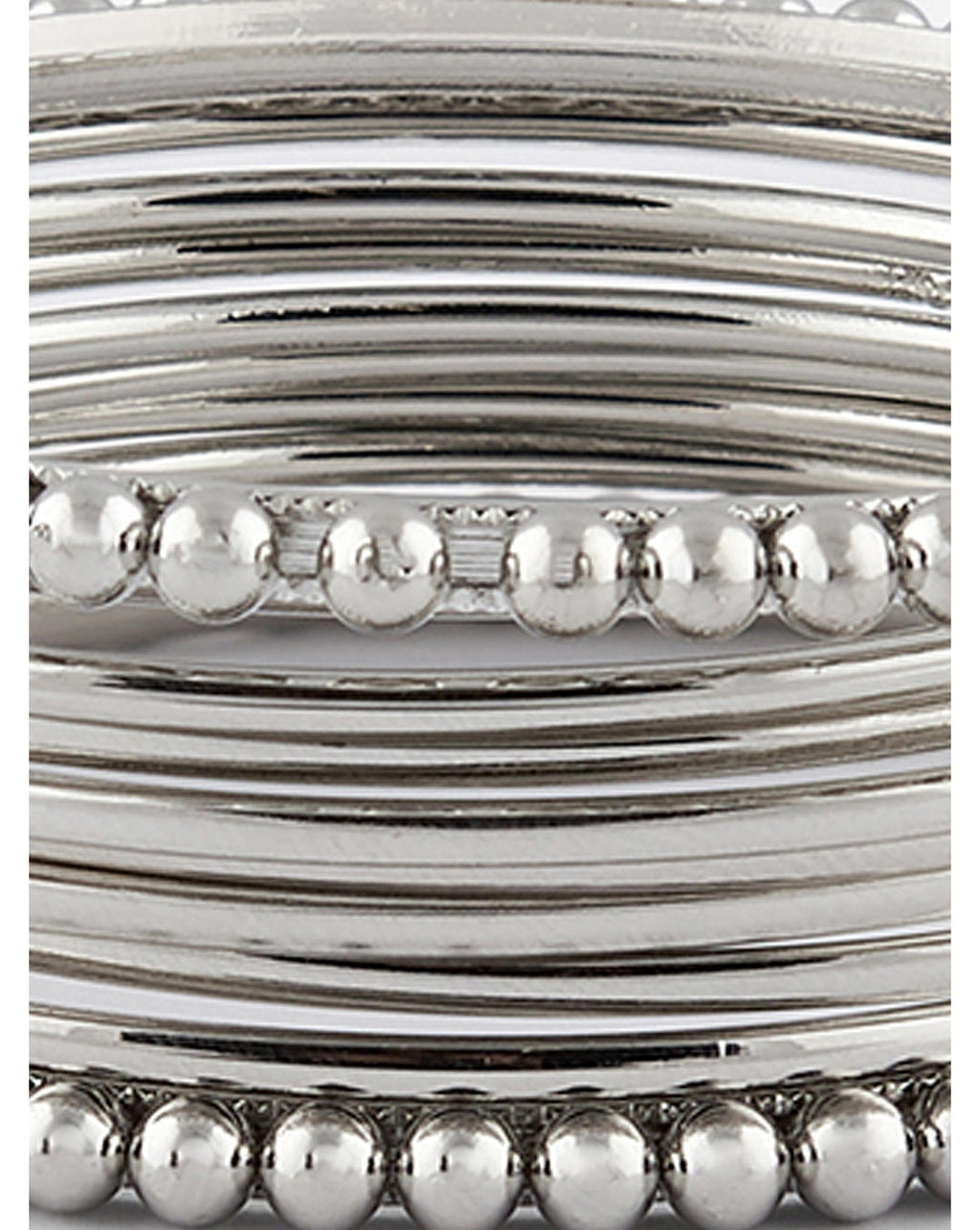 Set of 10 silver-plated metal bangles with beaded detailing – elegant traditional jewellery for women