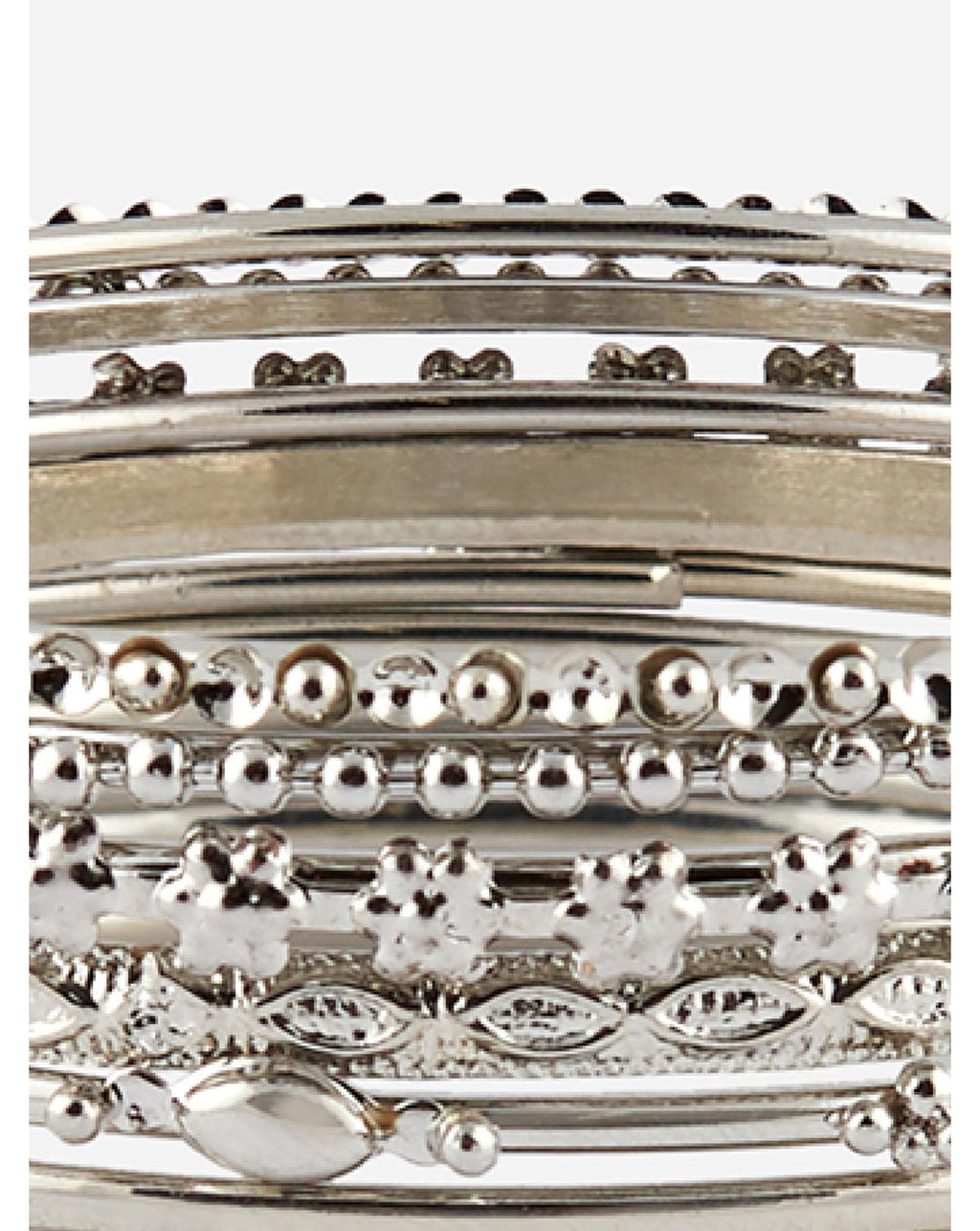 Set of 10 silver-plated bangles with stone and beaded detailing, traditional Indian jewellery for women, perfect for weddings and ethnic outfits closeup image