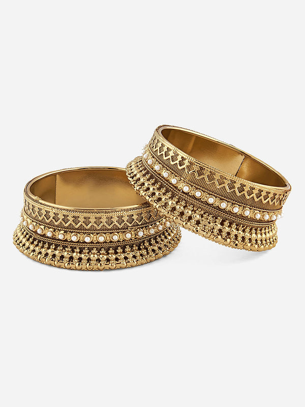 Fida ethnic gold-plated bangles with bold design and pearl accents – classic traditional jewellery set of 2 for women