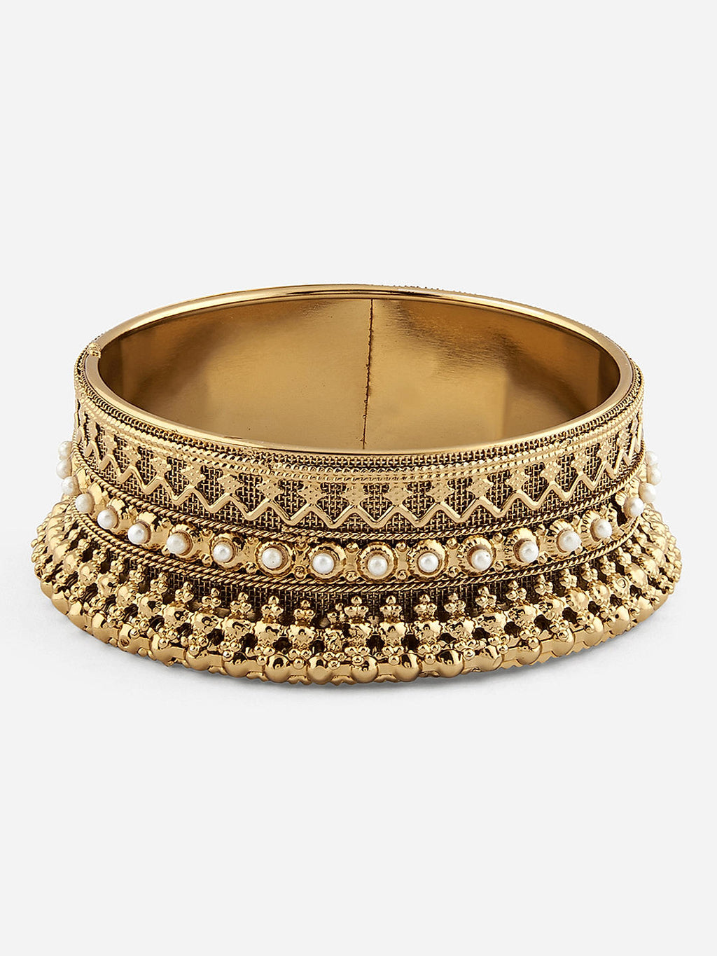 Fida ethnic gold-plated bangles with bold design and pearl accents – classic traditional jewellery set of 2 for women