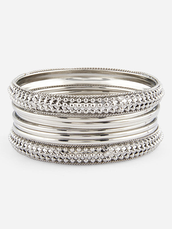 Fida ethnic traditional silver-plated bangle set of 10 for women—elegant Indian jewellery stack