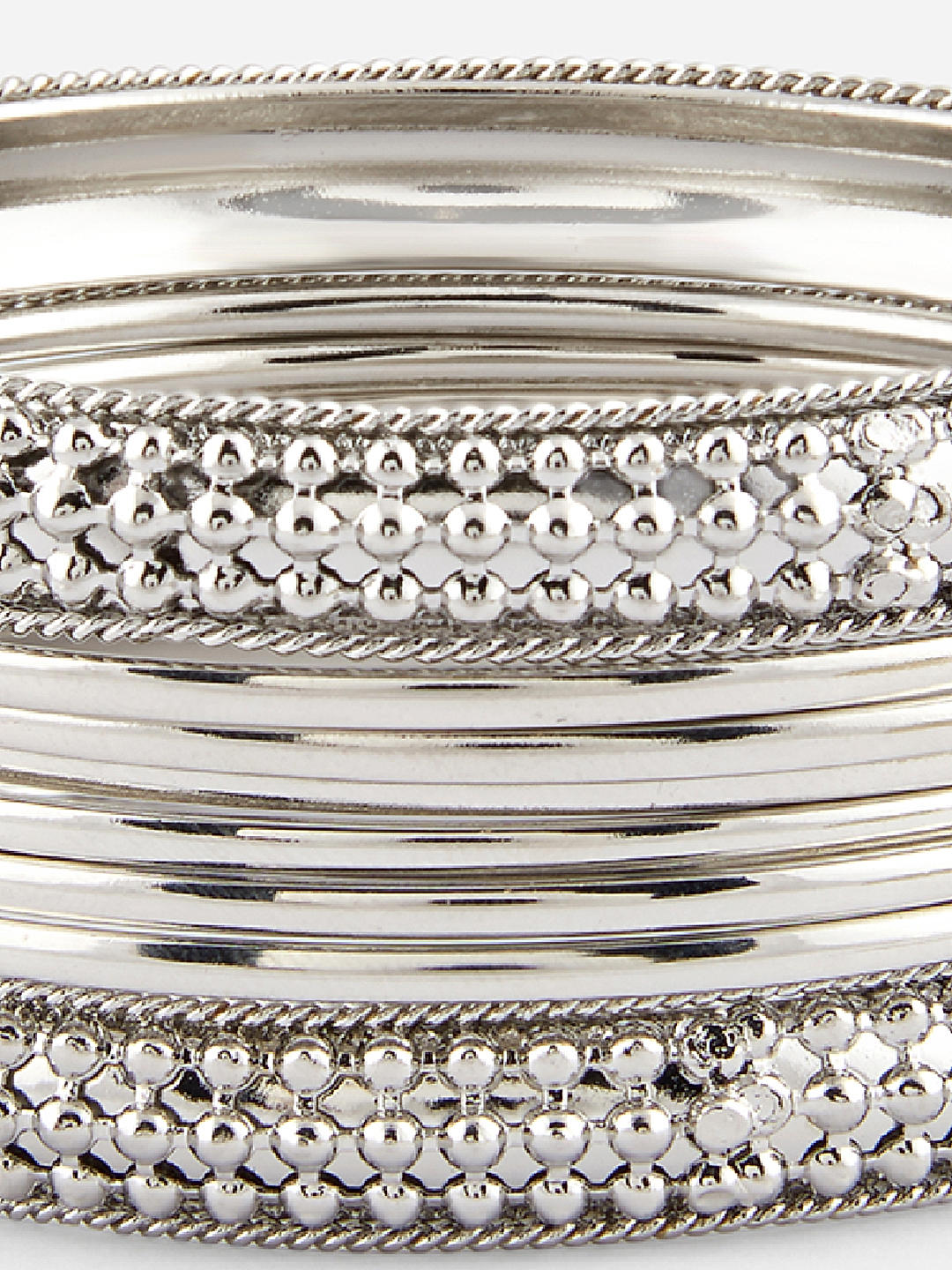 Fida ethnic traditional silver-plated bangle set of 10 for women – elegant Indian jewellery stack closeup