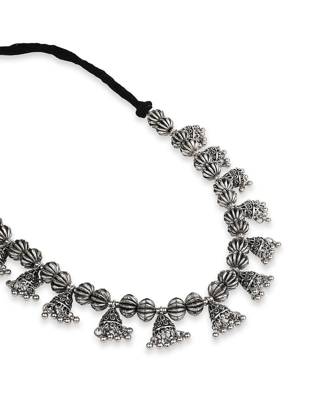 Fida Ethnic Silver Plated Oxidised Jhumka Drop Necklace For Women