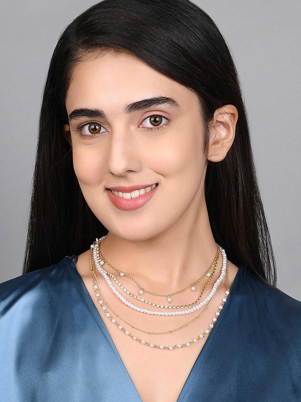Contemporary CZ 6 Layered Necklace gold