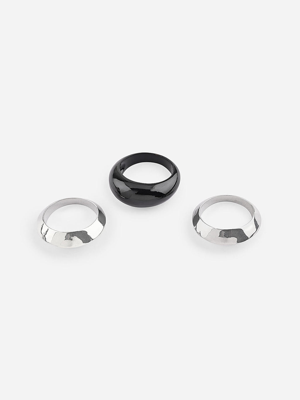 Urban Edge Black Silver Ring Trio (Set of 3)