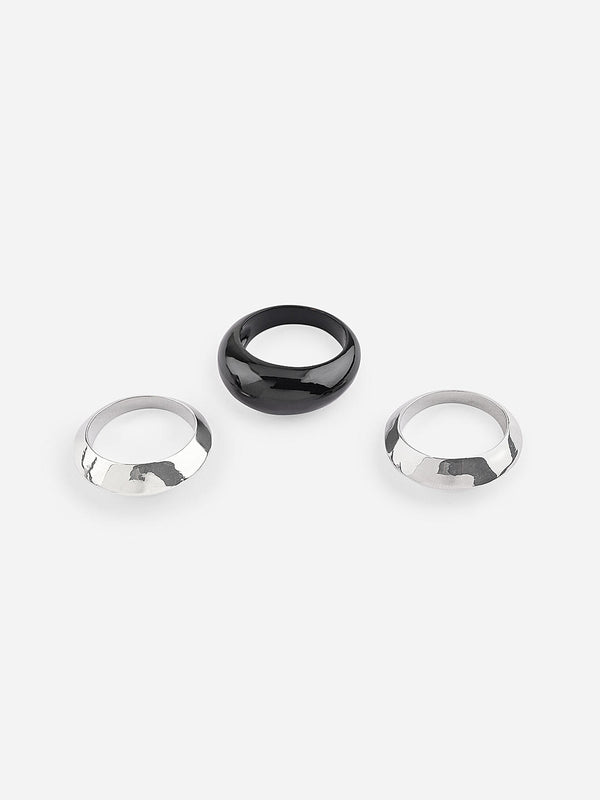 Urban Edge Black Silver Ring Trio (Set of 3)