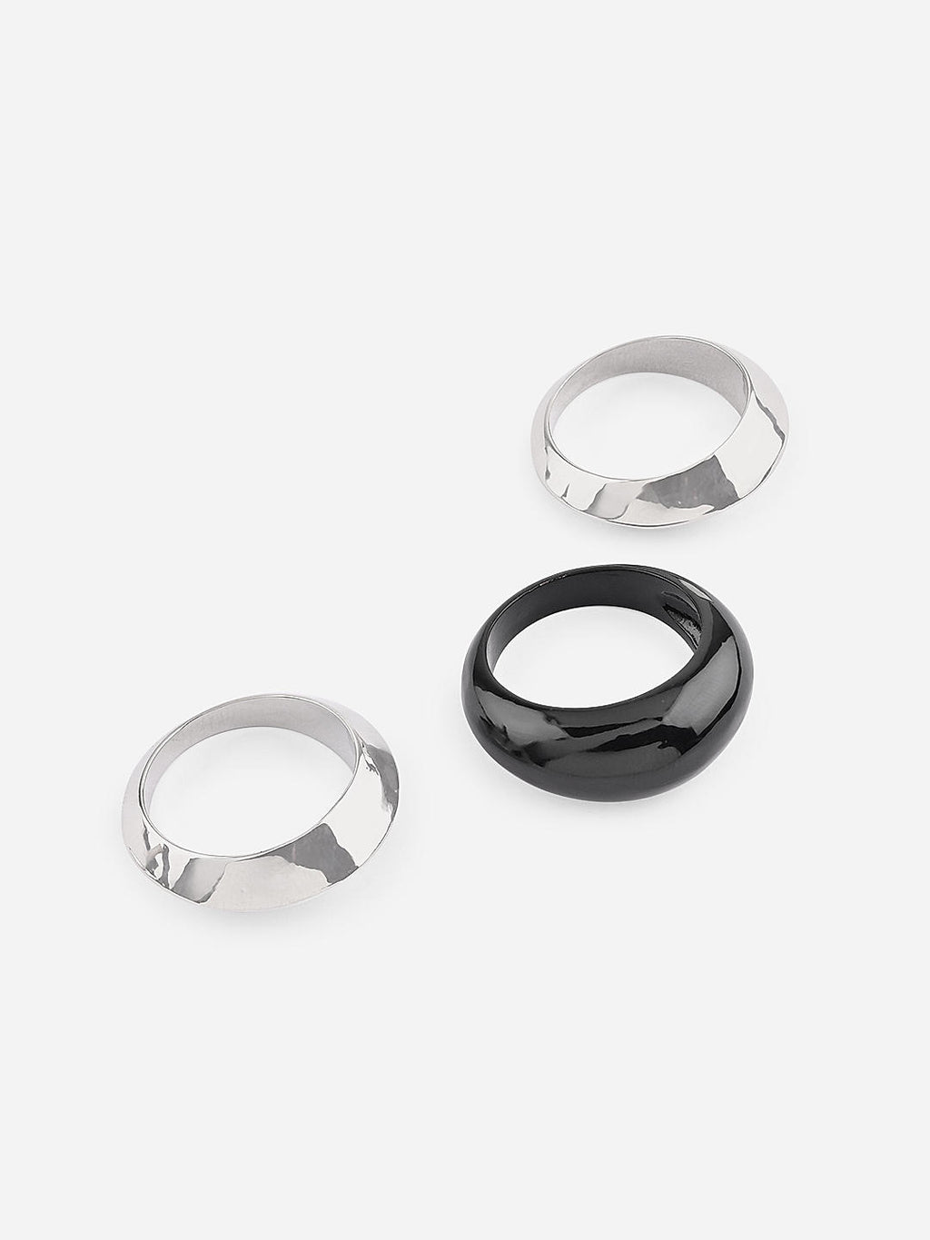 Urban Edge Black Silver Ring Trio (Set of 3)
