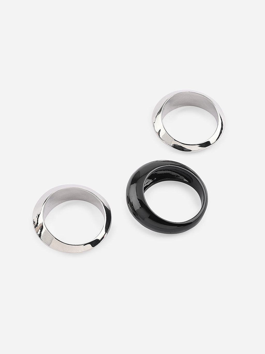 Urban Edge Black Silver Ring Trio (Set of 3)