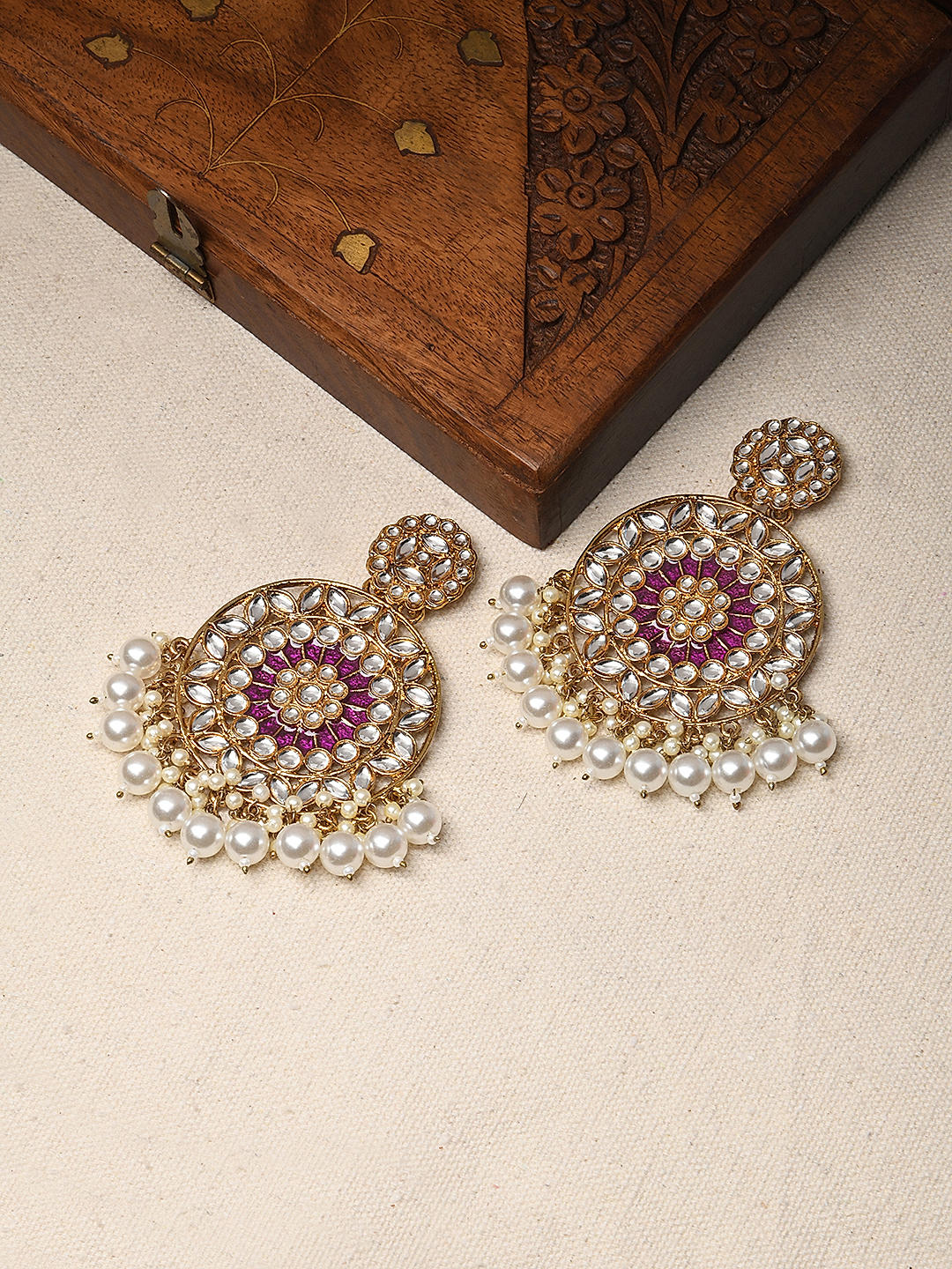 Jeweled Purple Petal Drop Earrings
