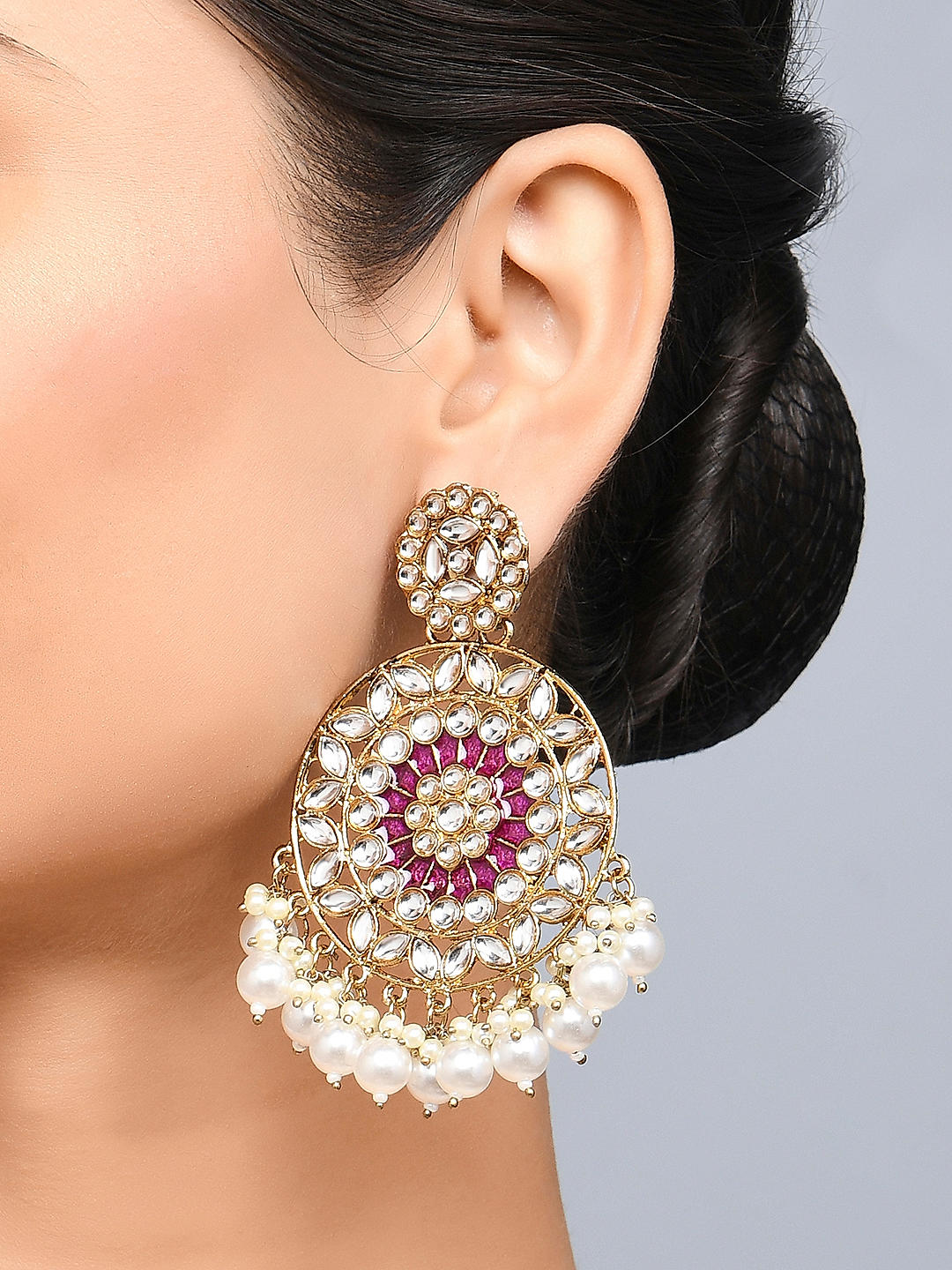 Jeweled Purple Petal Drop Earrings